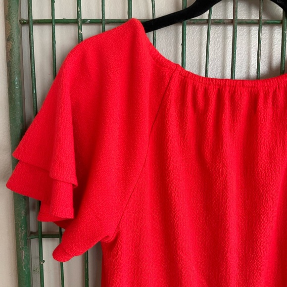 Madewell Orange-Red Flutter-Sleeve Mini Dress small texture and thread - Picture 4 of 4